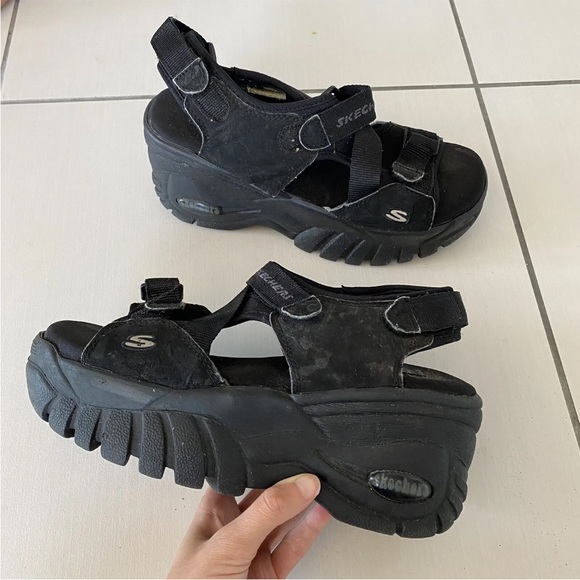 Skechers Shoes Vintage Y2k 9s Black Chunky Skechers Platform Sandals Size Us 8 Eu 38 Rare